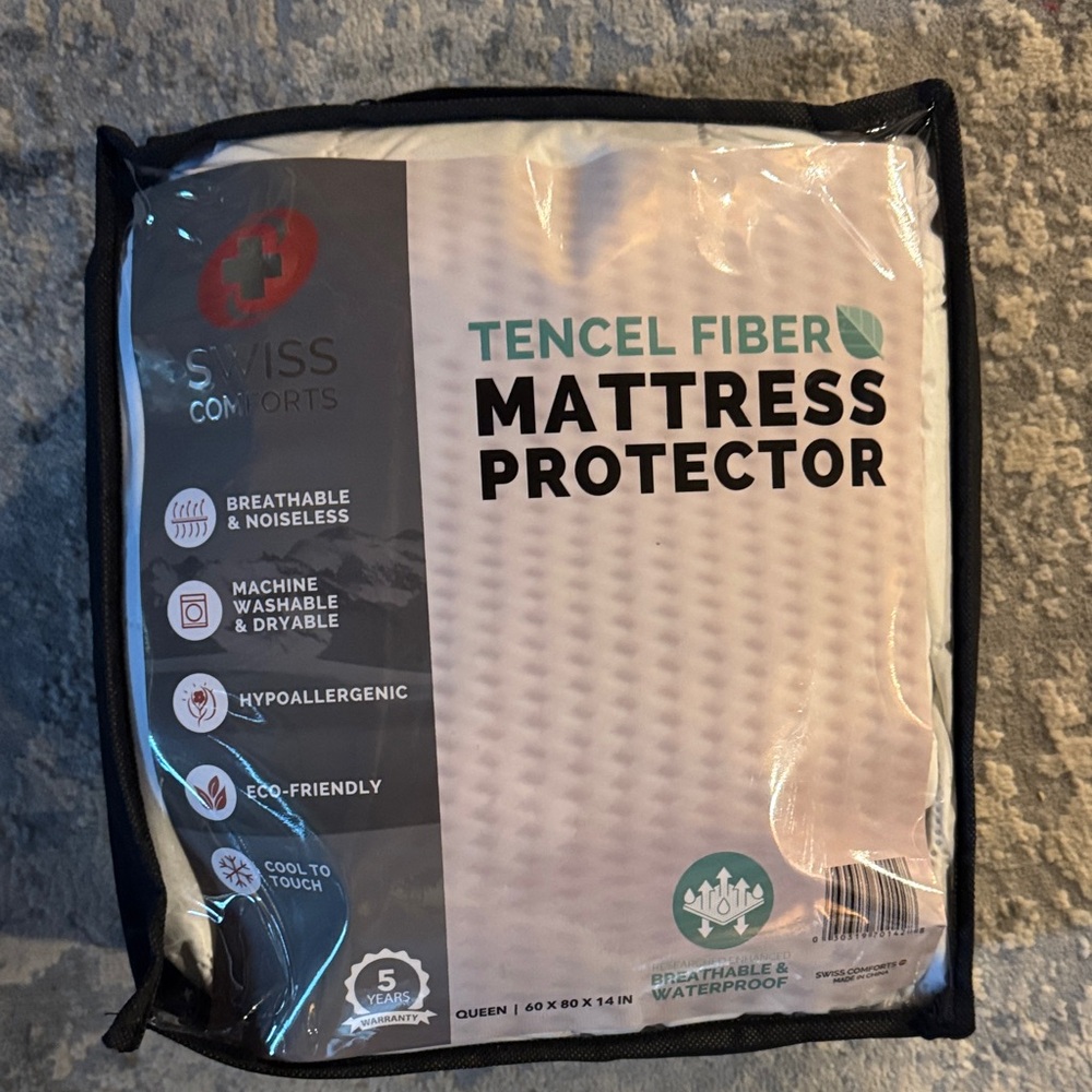 White Tencel Fiber Mattress Protector Queen NWT